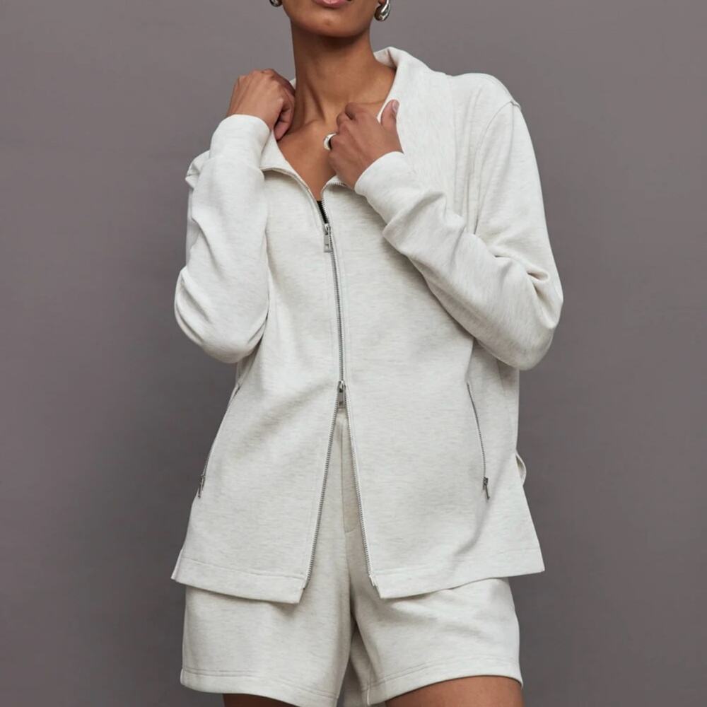 CARBON38 Moonbeam Heather Asymmetrical Zip Interlock Active Knit Jacket‎ Size L